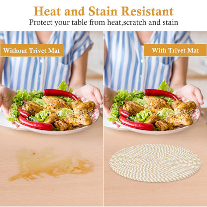 Billbotk 8"" Trivets for Hot pots and Pans, 6 Heat Resistant Hot Pads, Pot Holders for Kitchen, Hot Plate Mats for Table, Kitchen Decor for Counter, Home Essentials, Farmhouse, Brown, WT-6-2