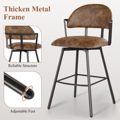 BFZ 26" Bar Stools Set of 3, Modern Swivel Counter Height Bar Chairs with Backs and Metal Legs, Faux Leather Upholstered Barstools for Kitchen Island, Dining Room