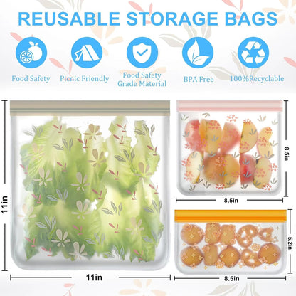24 Pack Dishwasher Safe Reusable Bags, Silicone Leakproof Freezer Bags for Food Storage and Home Organization