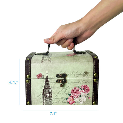 DreamsEden Small Wooden Treasure Box, Decorative Tin Storage Chest Jewelry Keepsake Boxes for Kids Girls Boys Gifts Home Decorations (Tower)