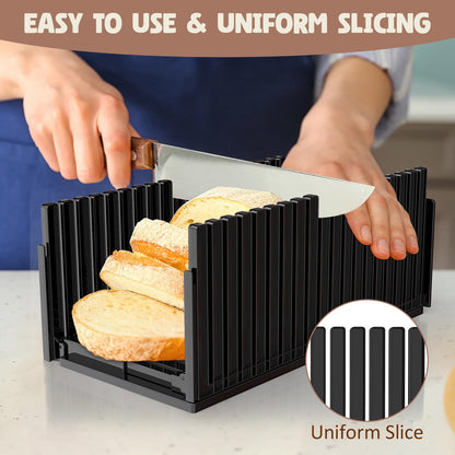 Bread Slicer for Homemade Bread,Adjustable Thickness Slicing Guide,Foldable Portable Bread Cutter Suitability for Homemade Breads,Bagel,Cakes-Kitchen Gadget,Baking Tool & Gift for Mother Father(Black)