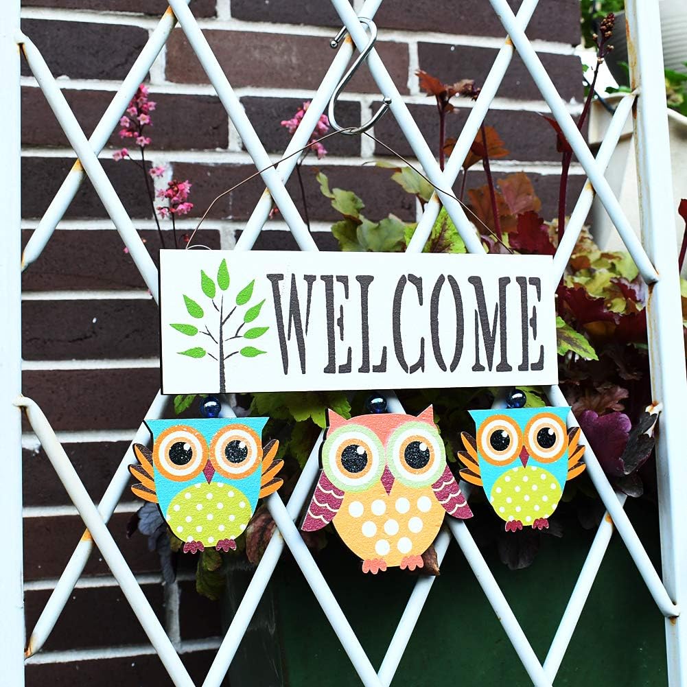 Owl Welcome Sign Hanging Door Decoration - Wood Wall Hanging Sign for Home Porch Fall Halloween Decor