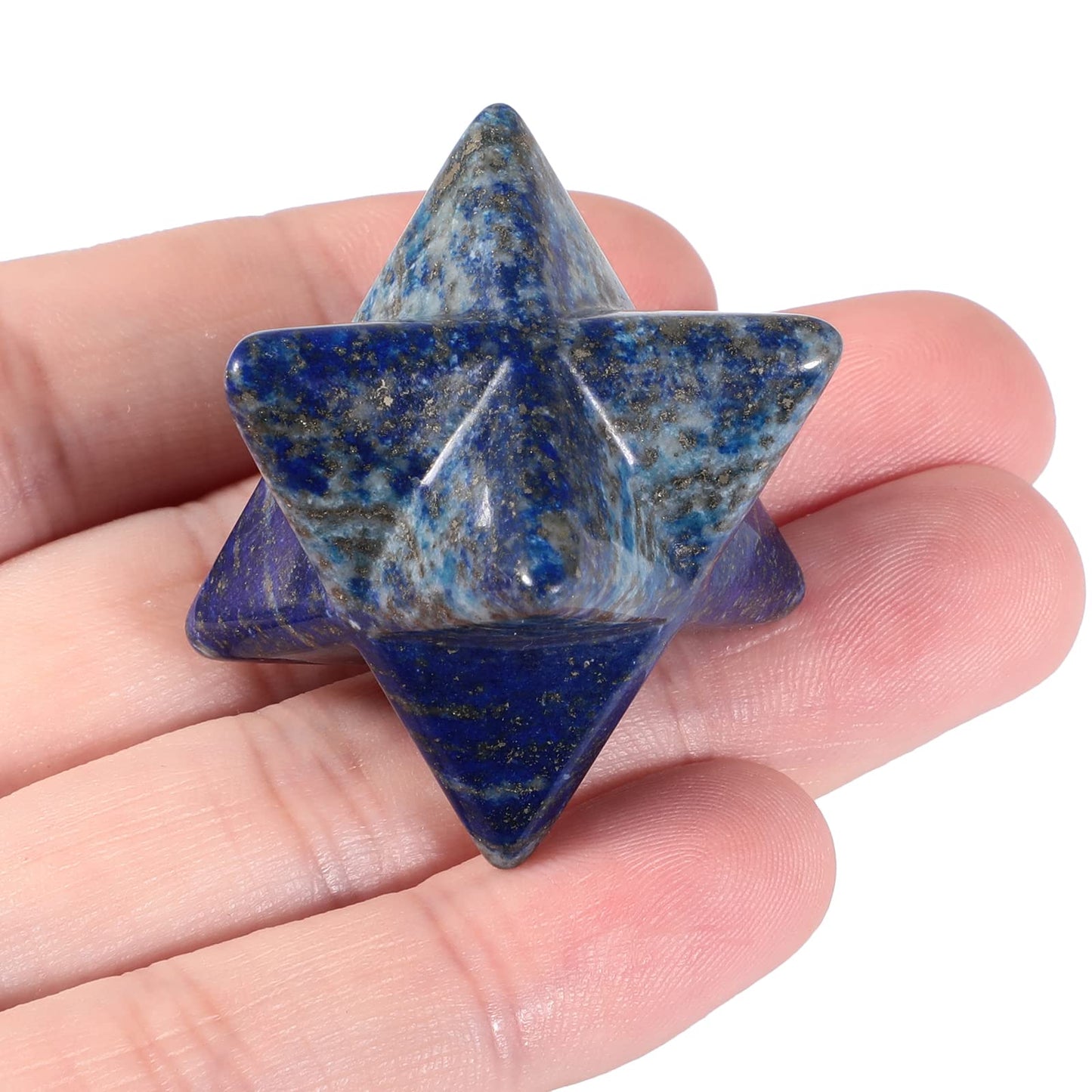 Loveliome Merkaba Star Crystal 1 Inch - Natural Gemstone Sacred Geometry, Hand Carved Six-Pointed Star Spiritual Gift for Meditation,Natural Lapis Lazuli
