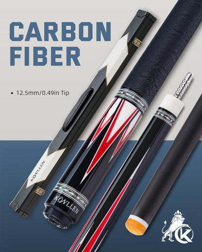 KONLLEN 2.0 Carbon Fiber Pool Cue with Professional Taper | Low Deflection Hand-Made Inlay Billiard Stick | Ultra-Smooth Shaft for Adult & League Players