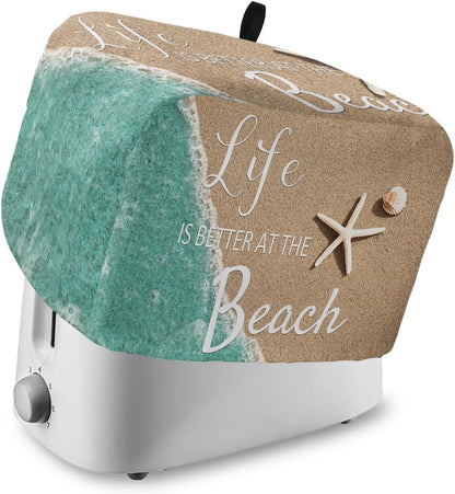 Toaster Cover, Life is Better at The Beach 2 Slice, Ocean Nautical Coastal Starfish with Loop, Polyester Dust Cover