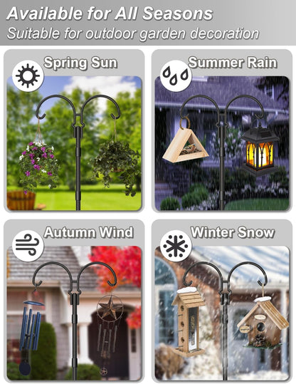 76 Inch 5 Hummingbird 2 Adjustable Double Shepherds Hooks for Outdoor with Sleeve, Heavy Duty Bird Feeder Pole Stand