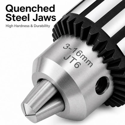 1/32" - 5/8" Keyed Drill Chuck with MT2 with JT6 Taper Arbor - Three-Jaw Chuck, Quenched Steel Construction, Precision Ground Shank