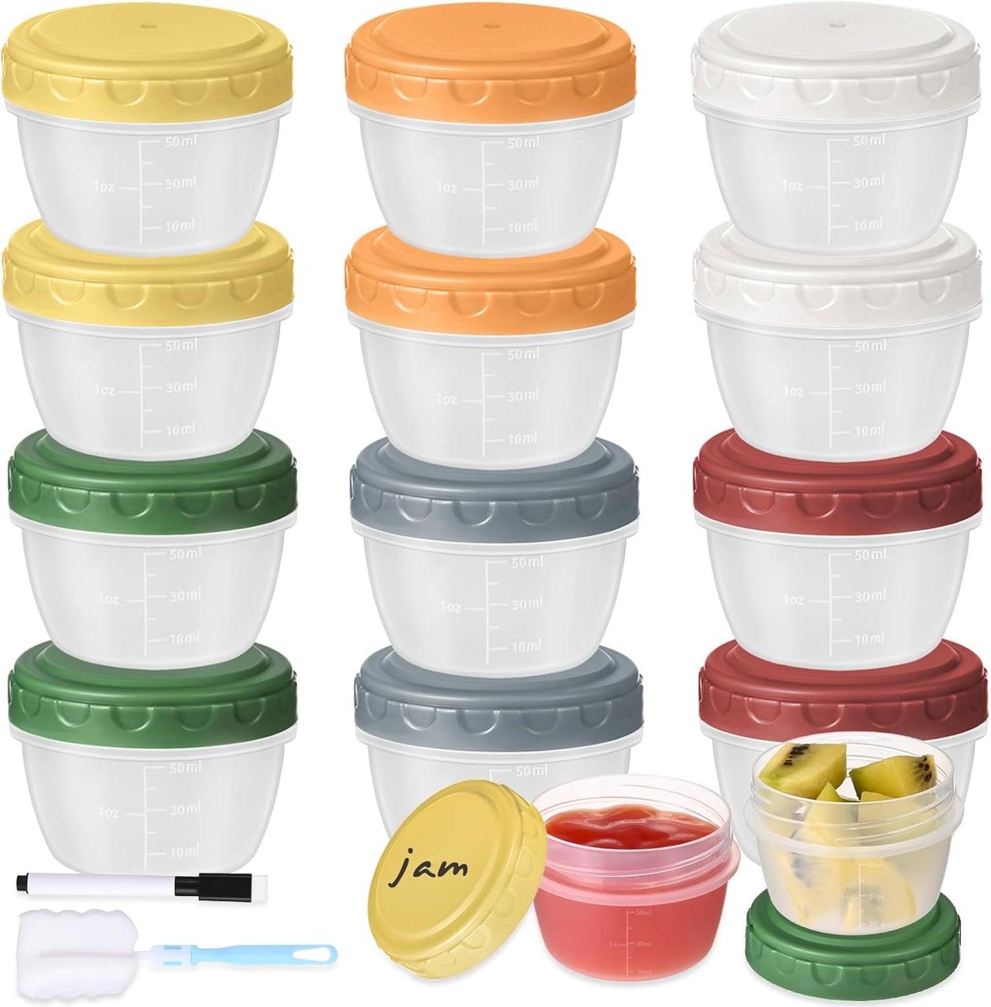 12pcs 2 oz Yomarket Salad Dressing Container, Reusable Condiment Containers Sauce Cups with Leak-proof Lids, Small