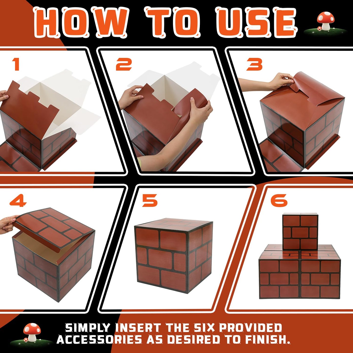 Seozio 6PCS Big Party Boxes, Brick Boxes and 6 Set Centerpieces for Birthday Party Decorations, Game Party, Christmas Halloween Classroom Supplies Favors. (11.8 x 11.8 Inch)