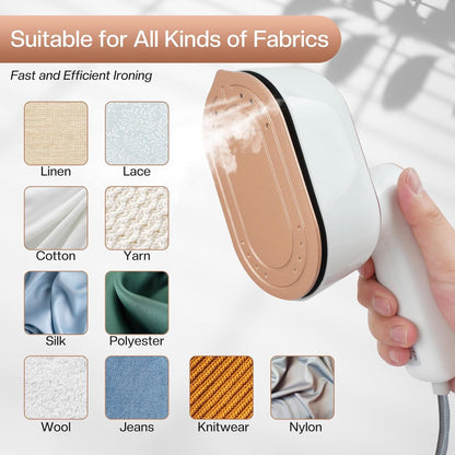 Mini Steam Iron, 970W Portable Steamer for Clothes, 180° Rotatable Handheld Steamer for Home Travel (White)