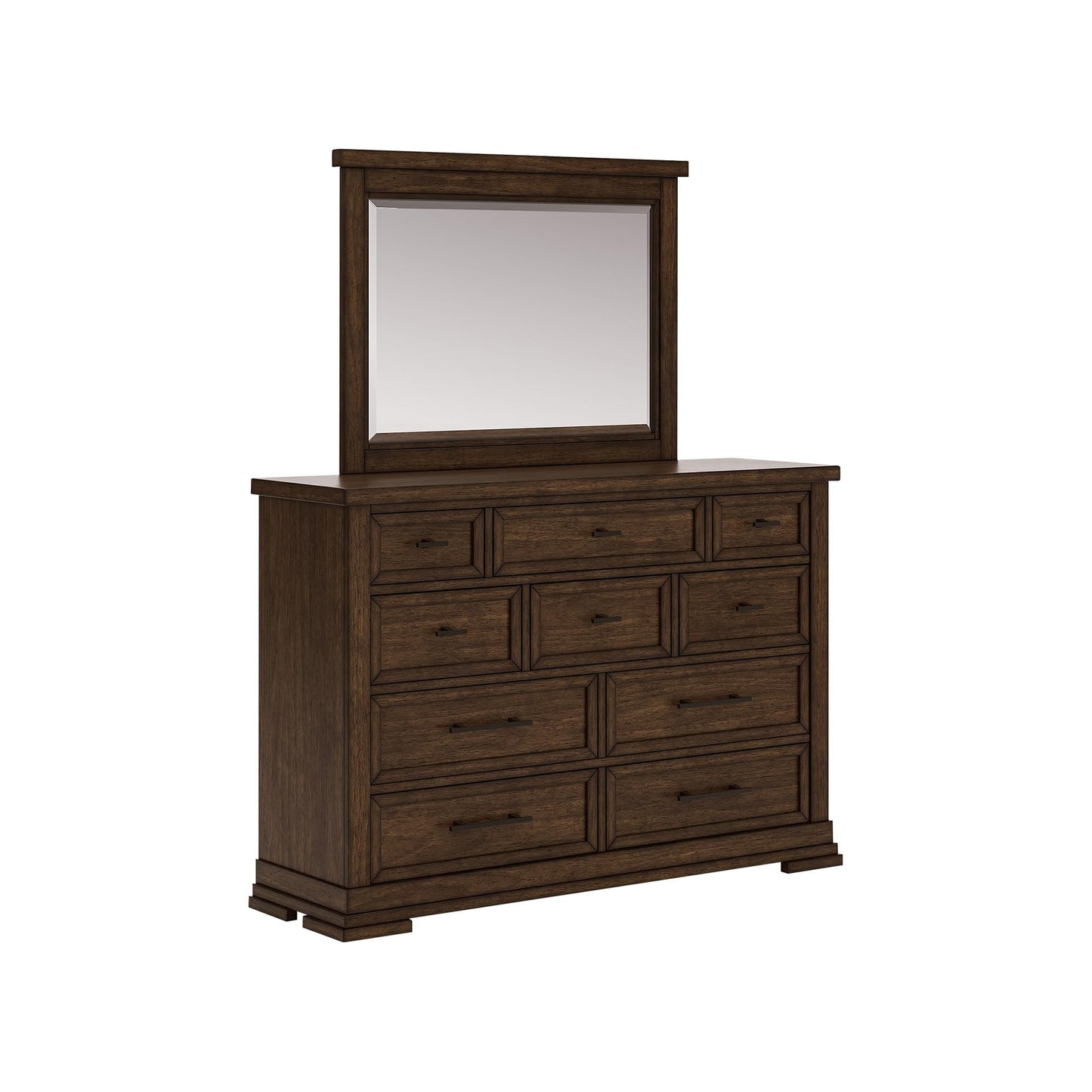 Signature Design by Ashley Taffenbrook Dresser with Mirror, 10-Drawer Storage Rich Brown Finish, Hardwood Solids, Mango Veneer, MDF Substrate, Bedroom Organization Style