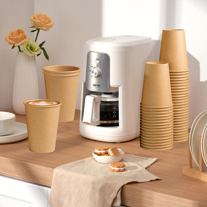 Clawsoff 180 Pack 12 OZ Paper Cups, Brown Kraft Disposable Paper Coffee Cups 12 oz, Unbleached Paper Cups for Hot/Cold Beverage Party, Picnic, Travel, and Events.