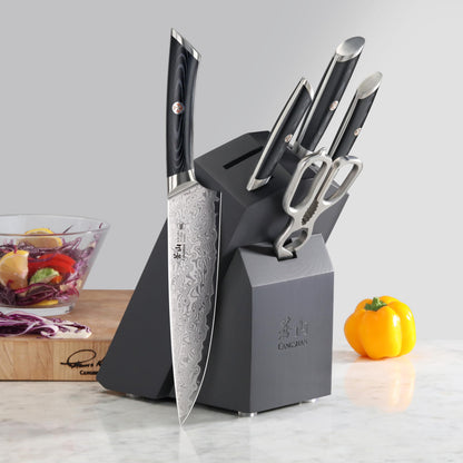 Cangshan KURO Series 6-Piece Knife Block Set, High Carbon X-7 Damascus Steel, Gray, 504333