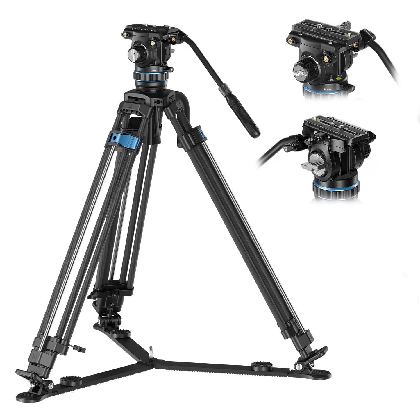 SIRUI Professional Video Tripod, Carbon Fiber Fluid Head, 5kg/11lbs, Stepless +90°/-70° Tilt & 360° Pan, One-Step Height Adjustment, QR Plate for DJI RS Series, Max 70.9in for DSLR Camcorder(SQ75+S5X)