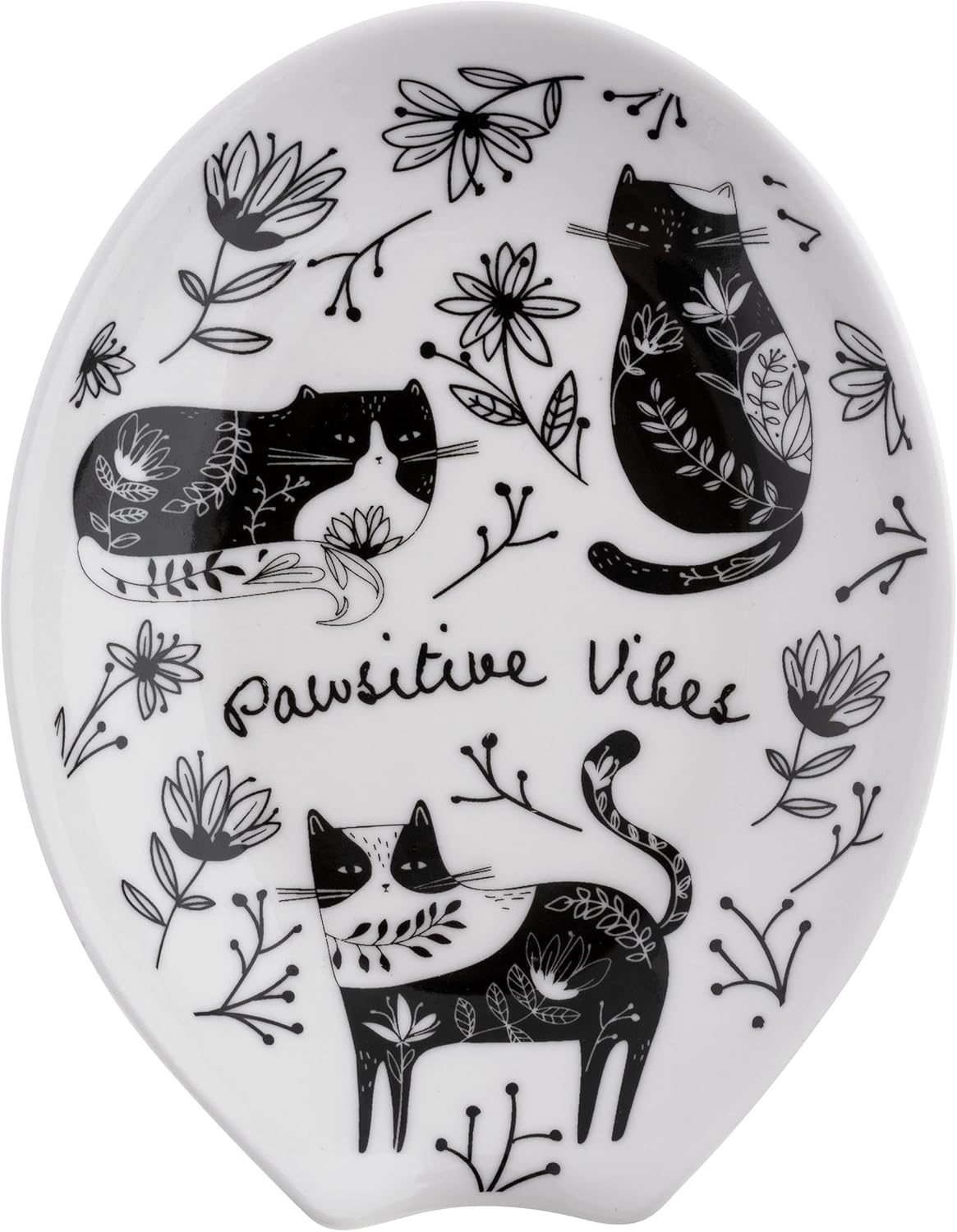 Karma Boho Spoon Rest, Black and White Ceramic Spoon Rest for Countertop