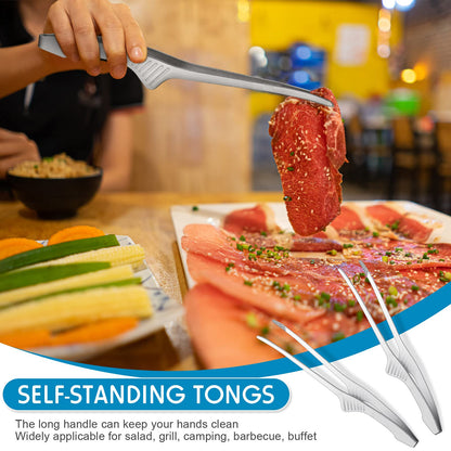 Patelai 8 Pieces Korean and Japanese BBQ Tongs Non Slip Cooking Utensils Stainless Steel Tongs for Serving Food, Salad, Camping, Barbecue, Buffet, Oven with Support Stand (Silver)