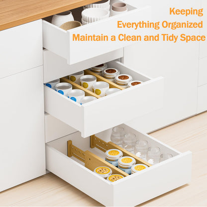 Ryqtop Bamboo Drawer Dividers 4" High, 12.8-18" Adjustable Drawer Organizers for Clothes,Expandable Dresser Separators in Bedroom/Kitchen/Bathroom/Office Organization and Storage,4 Pack