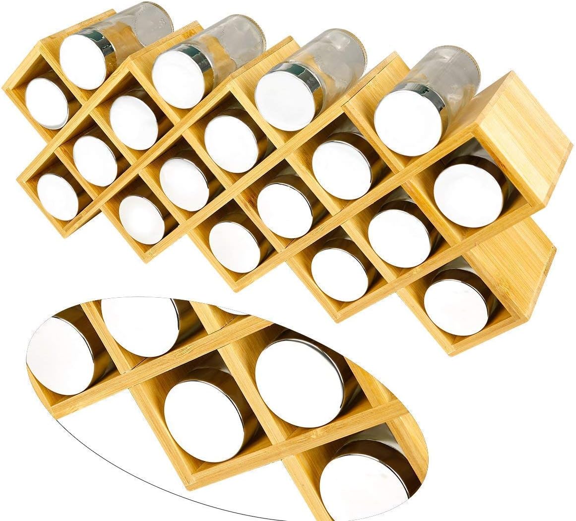 18-Jar Countertop Counter, Criss-Cross Bamboo Spice Rack Organizer, Kitchen Cabinet Cupboard Wall Mount Door Spice