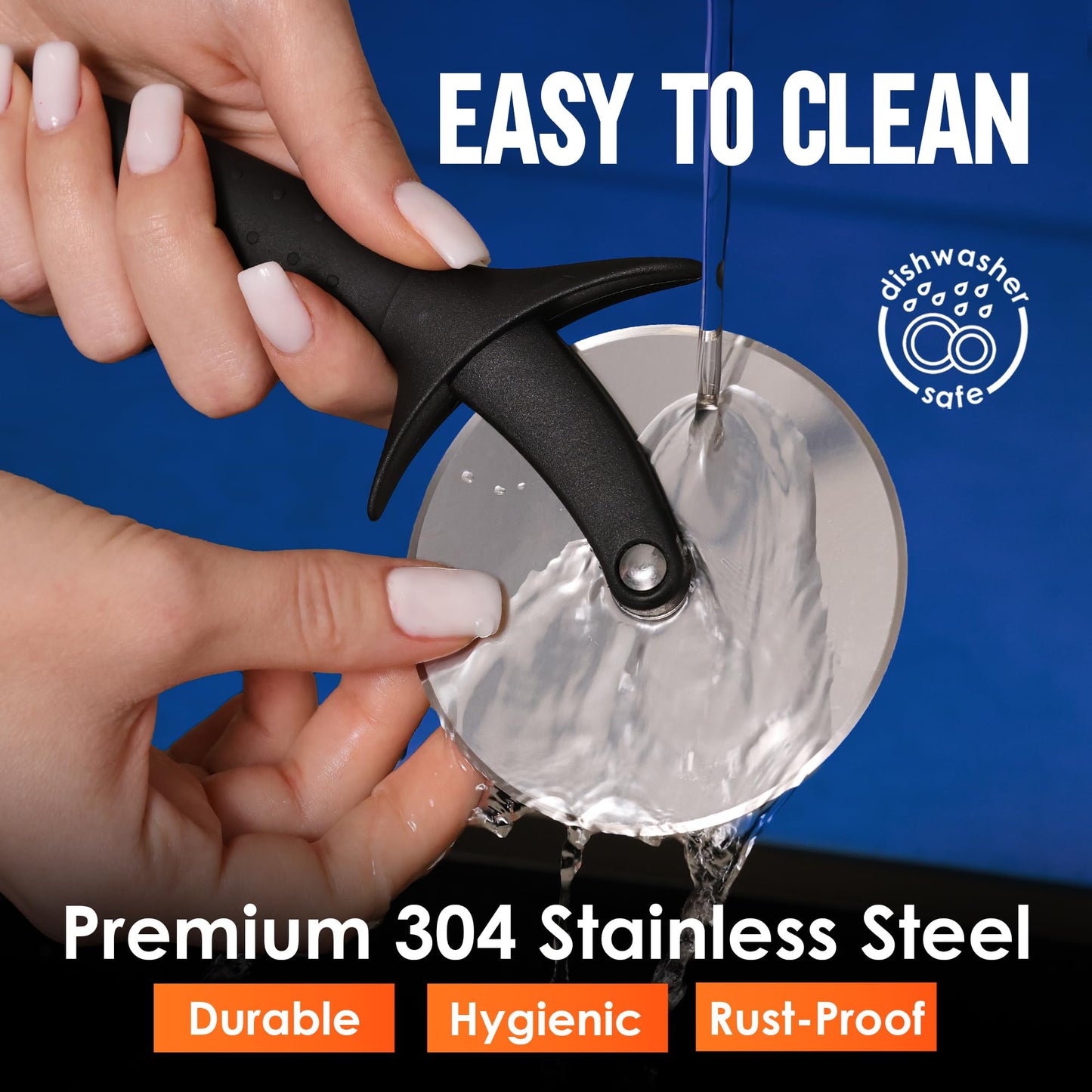 KitchenStar Pizza Cutter Wheel - 304 Stainless Steel Slicer Knife with Super Sharp Blade, Anti-Wobble Axle Mechanism, Ergonomic Non-Slip Handle & Protective Cover, Dishwasher Safe