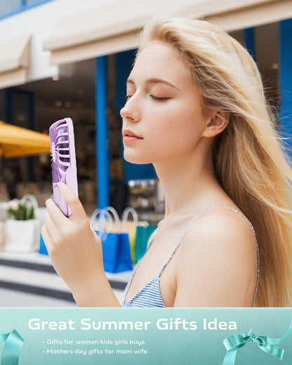 Otlonpe Mini Portable Handheld Fan, Slim Rechargeable Fan with Foldable Stand, 3 Speeds for Travel, Small Pocket Fan