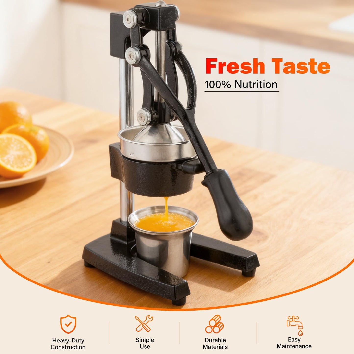 Manual Cast Iron Juicer, Commercial Lemon Squeezer, Professional Citrus Juicer, Ideal for Extracting Juice From Lemons, Oranges, and Grapefruits. Easy to Clean. (Black)
