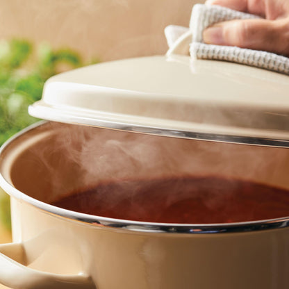 Rachael Ray Enamel on Steel Stockpot with Lid, Induction Suitable, 12 Quart, Almond Cream