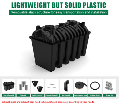 Natotela 396gal Underground Septic Tank Kit-80.7x45.3x43.9in Plastic Septic Tank System,Rectangle Septic System With Riser and Manhole Covers,Anti Corrosion PP Septic Kit For 4-6 Persons