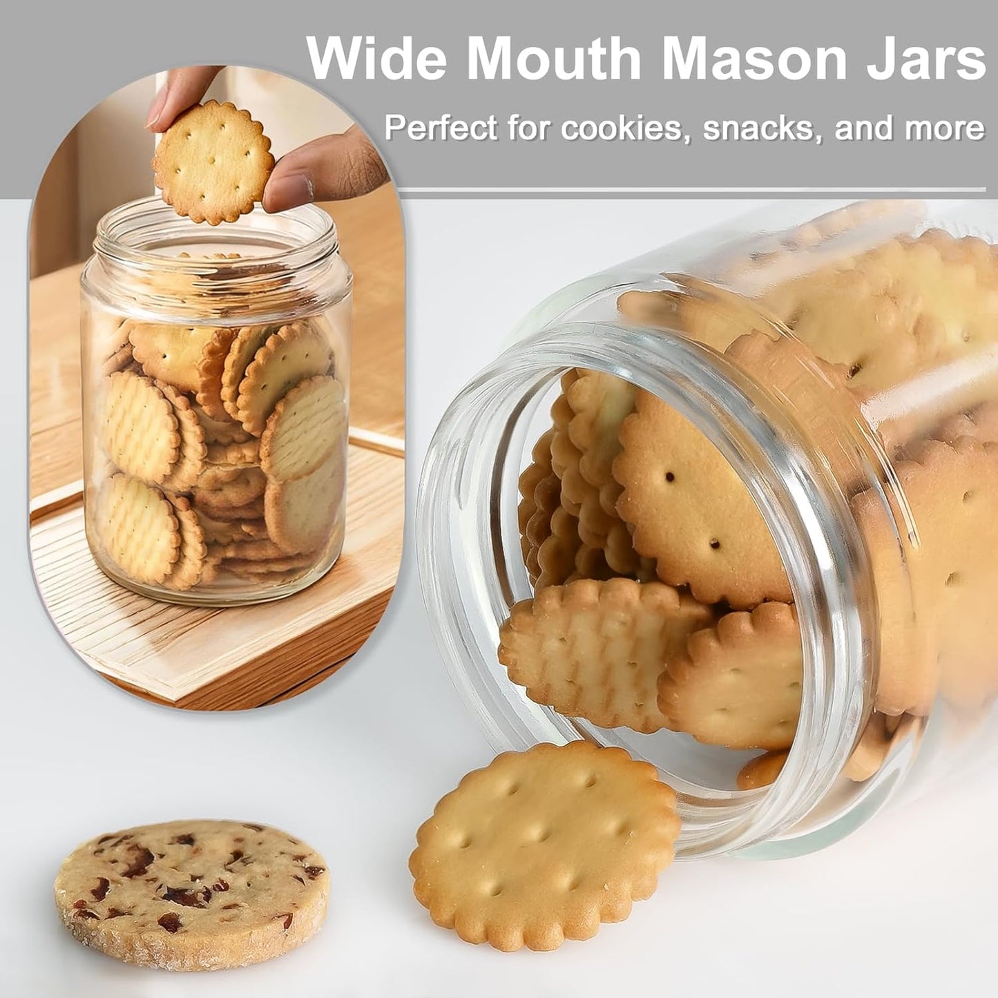 16oz 3 Pack Overnight Oats Containers with Lids, Wide Mouth Mason Jars with Lids, Glass Jars with Airtight lid for Chia
