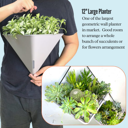 LaLaGreen Bundle - 12" x 4 Pack Black + 12" x 2 Pack Gray Large Self Watering Geometric Hanging Flower Vase Vessel with Metal Hanger, Modern Stylish Wall Mounted Succulent Pot Holder Decor