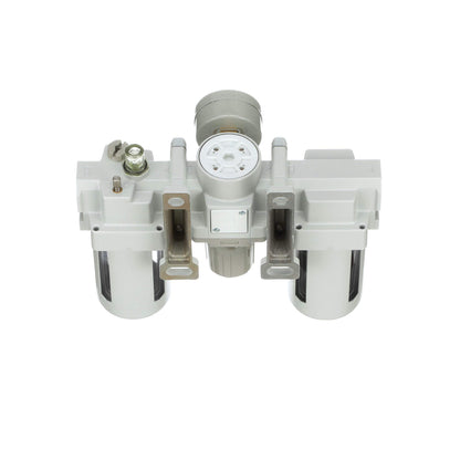 PneumaticPlus SAU400-N04G Compressed Air Filter Regulator Lubricator Combo 1/2" NPT - Poly Bowl, Manual Drain, Bracket, Gauge