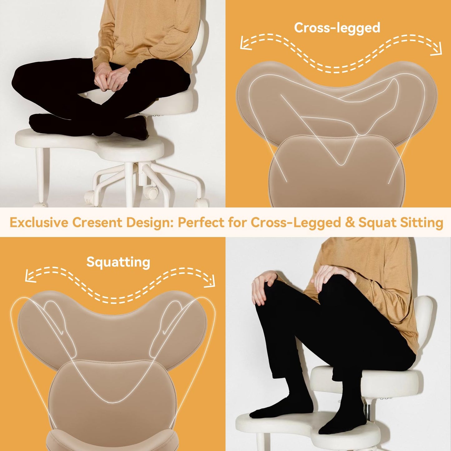 Pipersong Meditation Cross Legged Chair PRO, ADHD Chair with Height Adjustable Backrest, Criss Cross Desk Use with Footrest and Wheels for Home Office, Flexible Design for Fidgety Sitters, Black