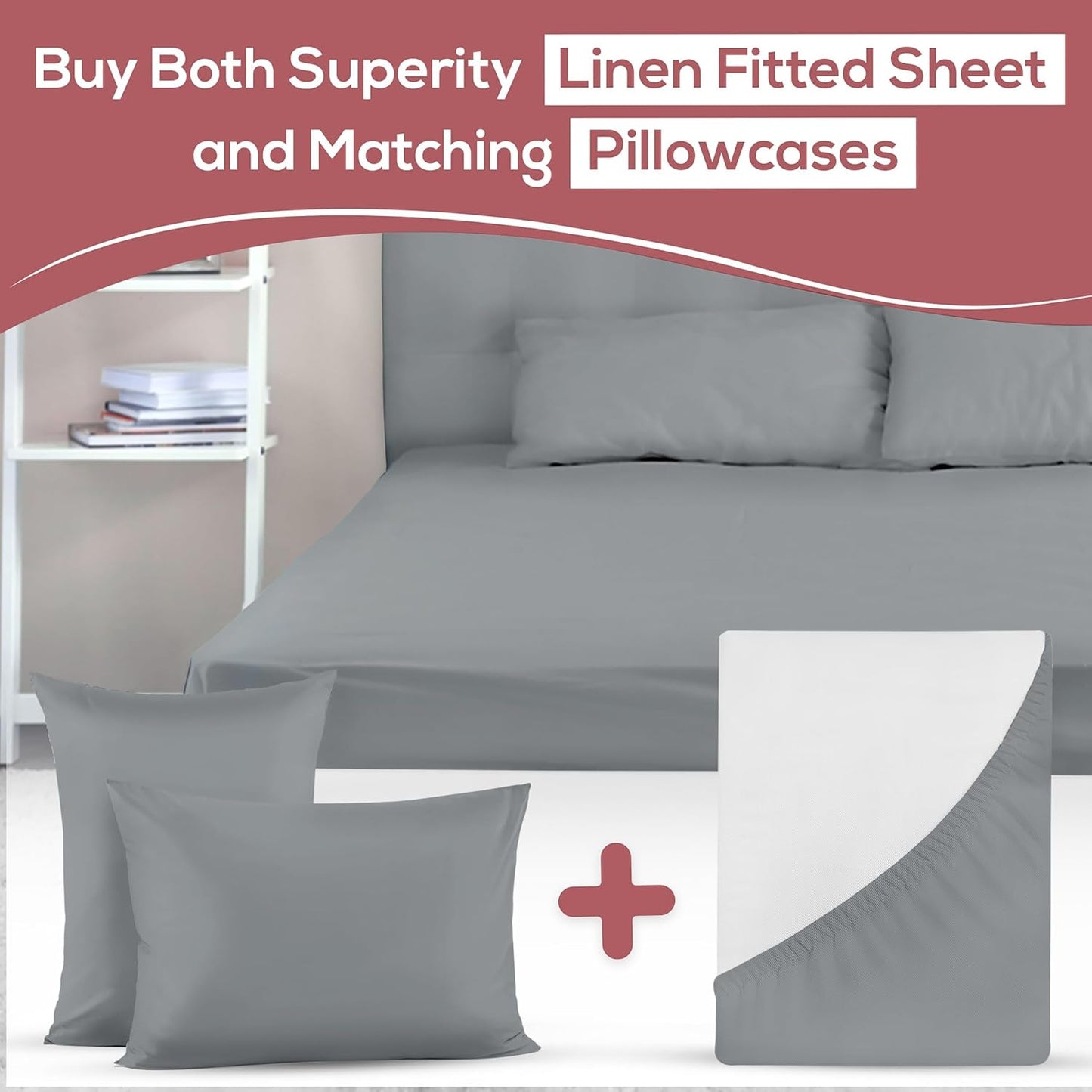 Superity Linen Pillow Cases Queen Size - Envelope Enclosure - 2 Pack - 100% Soft and Comfortable Premium Cotton - Grey