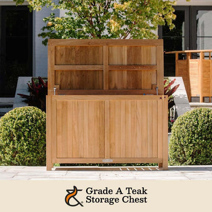 TITAN GREAT OUTDOORS Ash & Ember Grade A Teak Outdoor Storage Chest, Weather-Resistant Wooden Deck Box for Patio Cushions, Pool Accessories, and Garden Tools