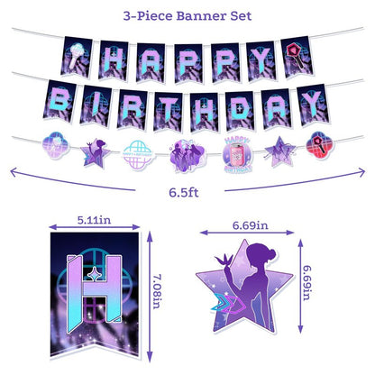 Music Hunter Birthday Banner Set - Includes 2 Happy Birthday Banners & 1 Prop Garland for Magical Music Themed Party Decorations, Easy to Hang Singer Theme Party Supplies