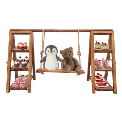 3-Tier Wooden Swing Cupcake with Serving, Dessert Stand with Adjustable Trays - Rustic Farmhouse Serving Tray for Cakes, Cupcakes, Candy Display | Sturdy 13.23lbs, Party, Birthday & Wedding Decor