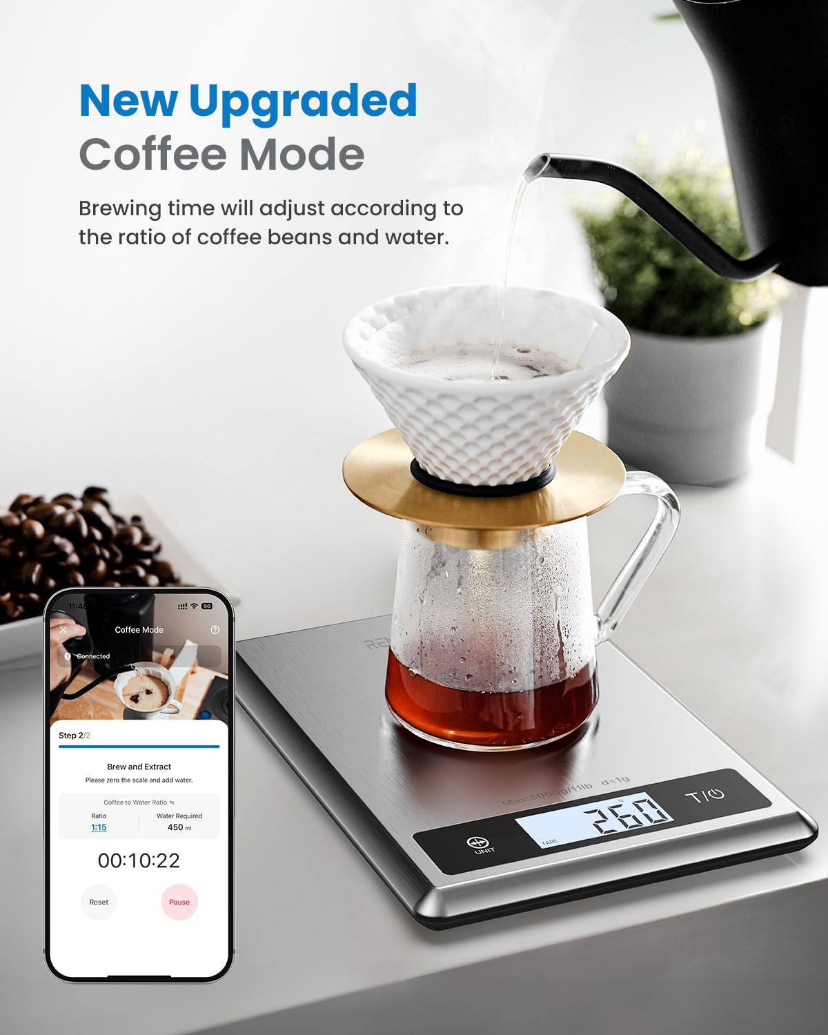 RENPHO Digital Food Scale with Nutritional Calculator, Smart Food Kitchen Scale, Food Weight Scale Grams and Ounces for Weight Loss, Calorie, Macro and Cooking, Stainless Steel
