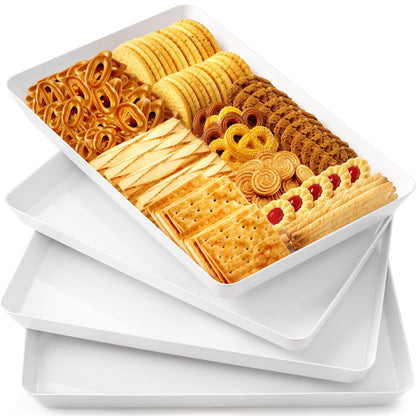 WOWBOX 4 pcs Serving Tray for Party, Grilling Accessories, Serving Platters for Snacks, Fruit, Reusable Plastic Trays for Serving Food and Pantry Organization in Kitchen & for Mothers Day Parties