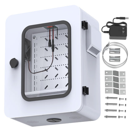 Akwscyby Outdoor Electrical Box with Clear Window and Thermostat and Fan, Precise Temperature Control 0.1°F, IP65 Water Resistant Rating, Galvanized Steel, Aluminum Rear Beam(17.7" x 13.8" x 7.9")