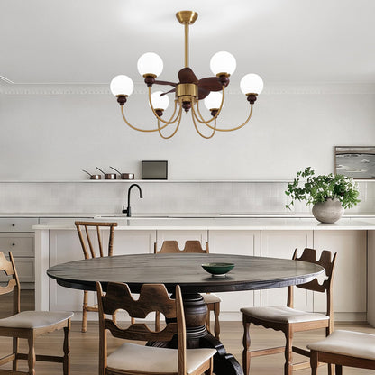 CROSSIO Luxury Mid Century Gold Fandelier 36" Large Ceiling Fans with Lights and Remote Control 6 Speeds 6 Lights Vintage Globe Chandelier Fan for Living Room Dining Room