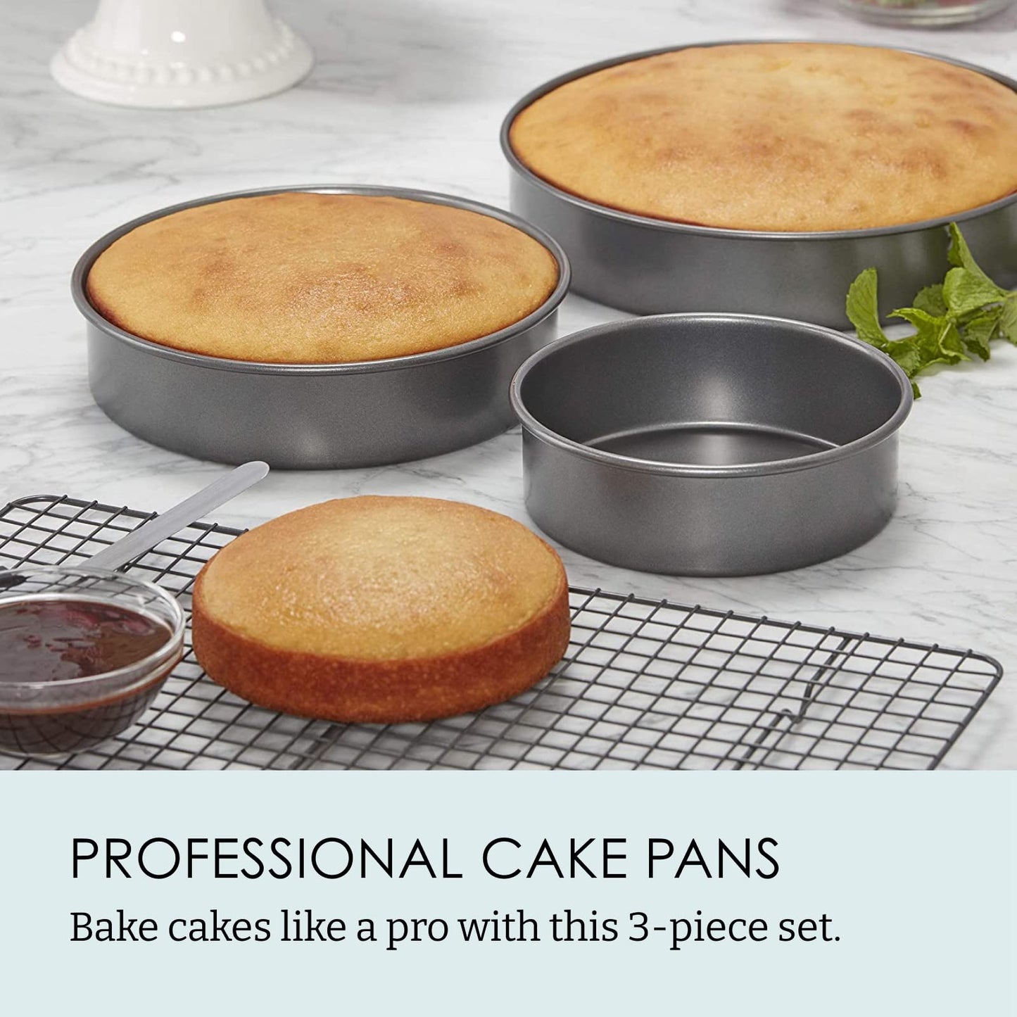 Chicago Metallic Professional 3-Piece Round Cake Pan Set - 6, 8, and 10 Inch Nonstick Carbon Steel Baking Pans, 2 Inches Deep, for Layered Celebration Cakes and Tiered Desserts