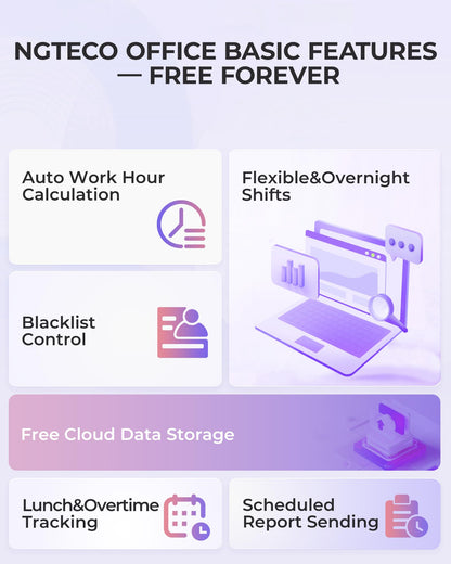 NGTeco Cloud Employee Time Clock, Fingerprint & Card Punch Machine with 2.4G/5G WiFi, 2000mAh Backup Battery, Remote APP/Web Control & AWS Secure Storage (0 Monthly Fee)