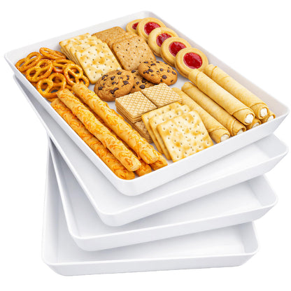Lifewit Extra Large Plastic Serving Trays, 16" x 12" Reusable Food Serving Platters, White Catering Trays for Parties, Buffet, Snacks, Fruit, Appetizers & Charcuterie, BPA-Free, Set of 4