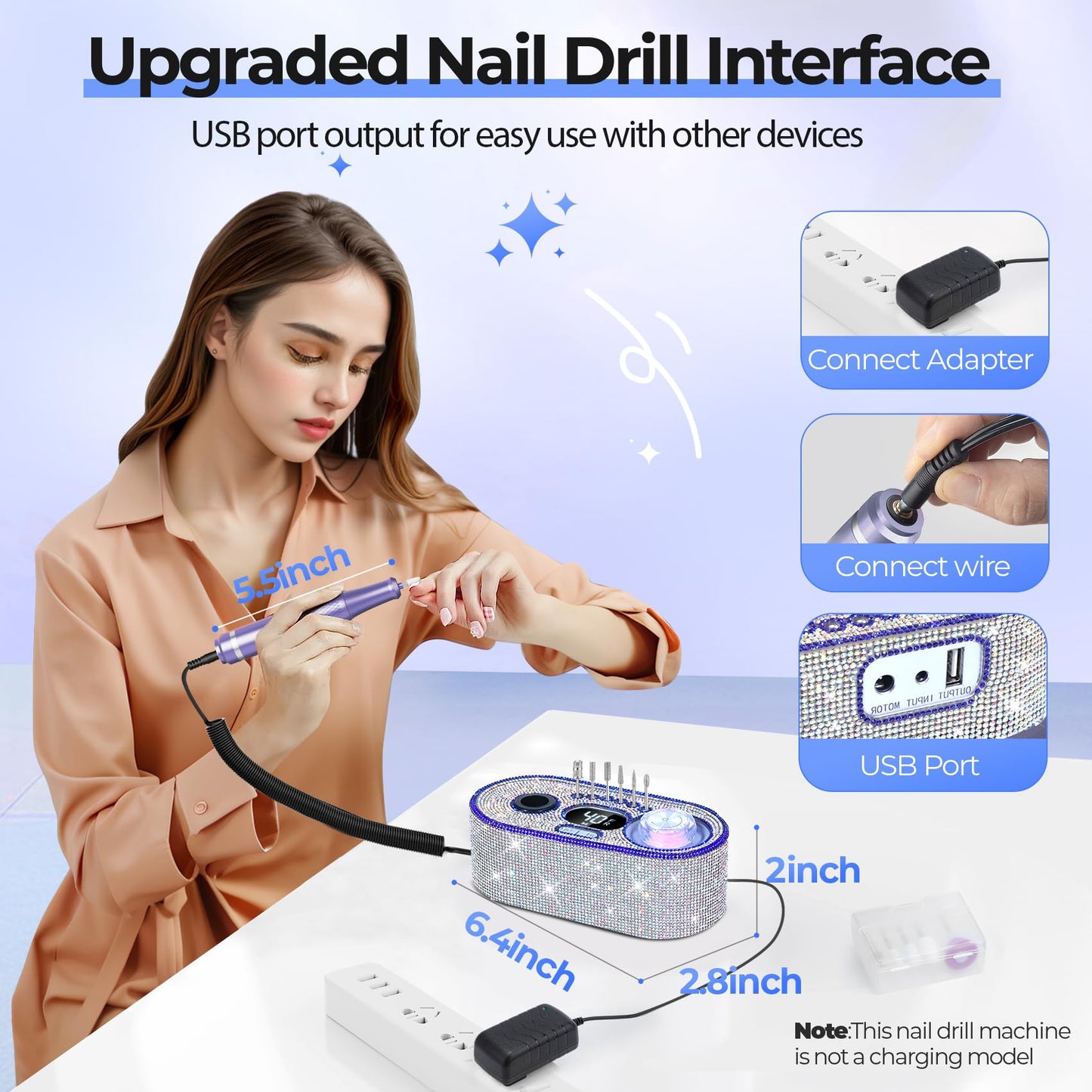 40000RPM Electric Nail File Drill Professional Kit, Drill Machine with LCD Display, Manicure Pedicure Polishing Acrylic Gel Nail Grinder for Salon, Home Use