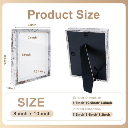 4 Pack 8"x 10" Shadow Box Frames Display Cases Wood Deep Shadowbox for Photos, Dried Flowers, Handicrafts Picture Frames for Wall Tabletop (Distressed White, 8x10)