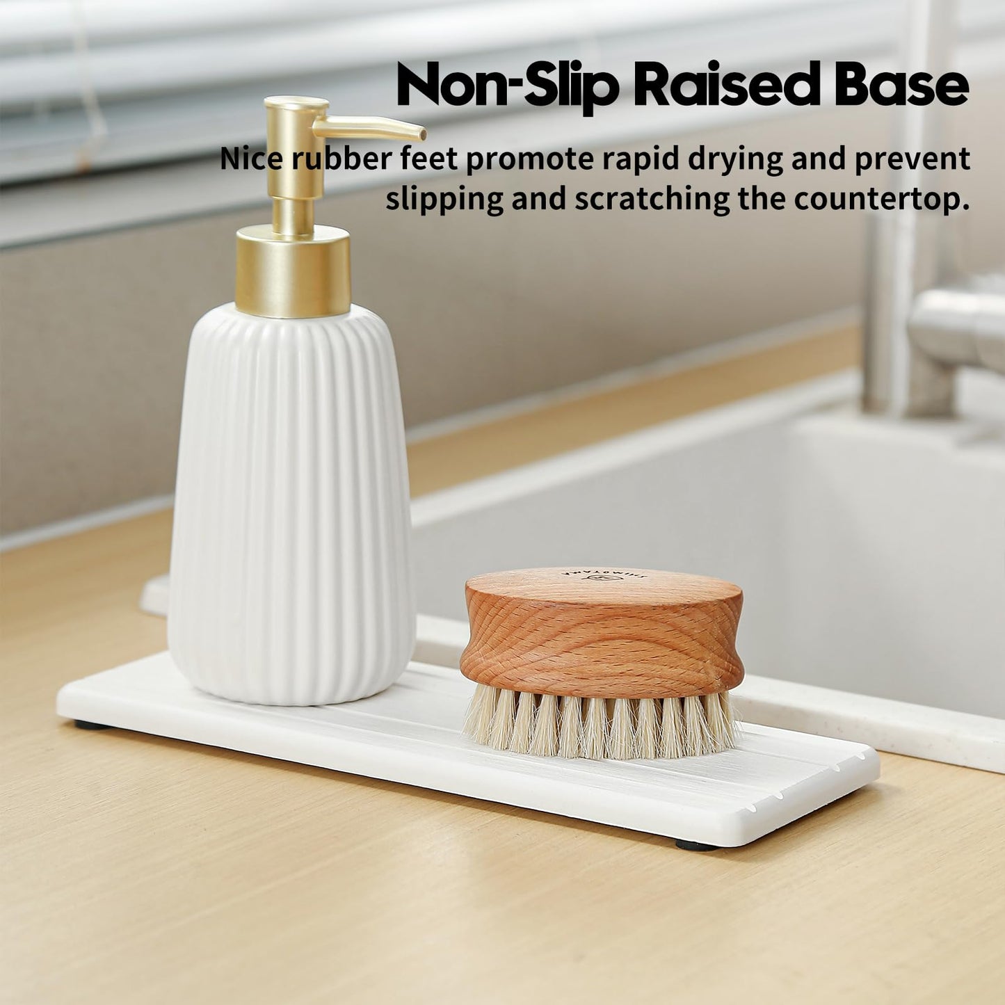 3 Pack Stone Drying Tray, Water Absorbing Stone Sink Mat for Kitchen & Bathroom Counter, Diatomite Soap Dish Vanity Caddy, Sponge Holder Organizer, White - 2pcs of 4.5"x 3.5" and 1pc of 9"x 3.5"