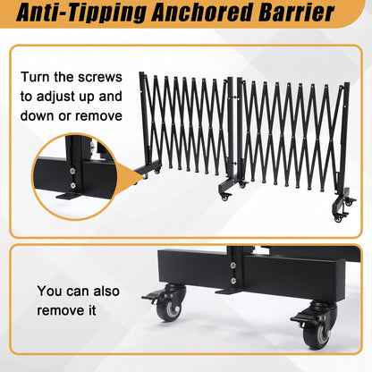 20.5FT Industrial Expandable Barricade, Retractable Metal Safety Gate with Wheels, Adjustable Traffic Fence for Construction Sites, Traffic Control, Warning Lines, Elevators, garages.