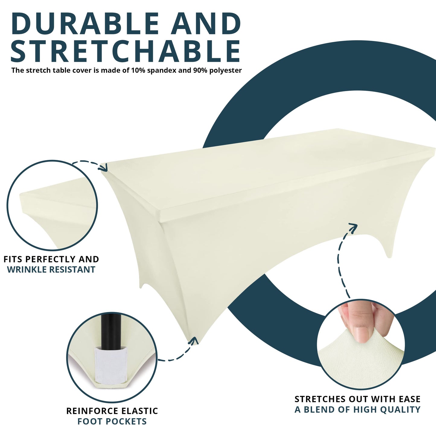 Utopia Kitchen Spandex Tablecloth 2 Pack [6FT, Ivory] Tight, Fitted, Washable and Wrinkle Resistant Stretch Table Cloth Rectangle Cover for Trade Show, Weddings & Parties [72Lx30Wx30H Inch]