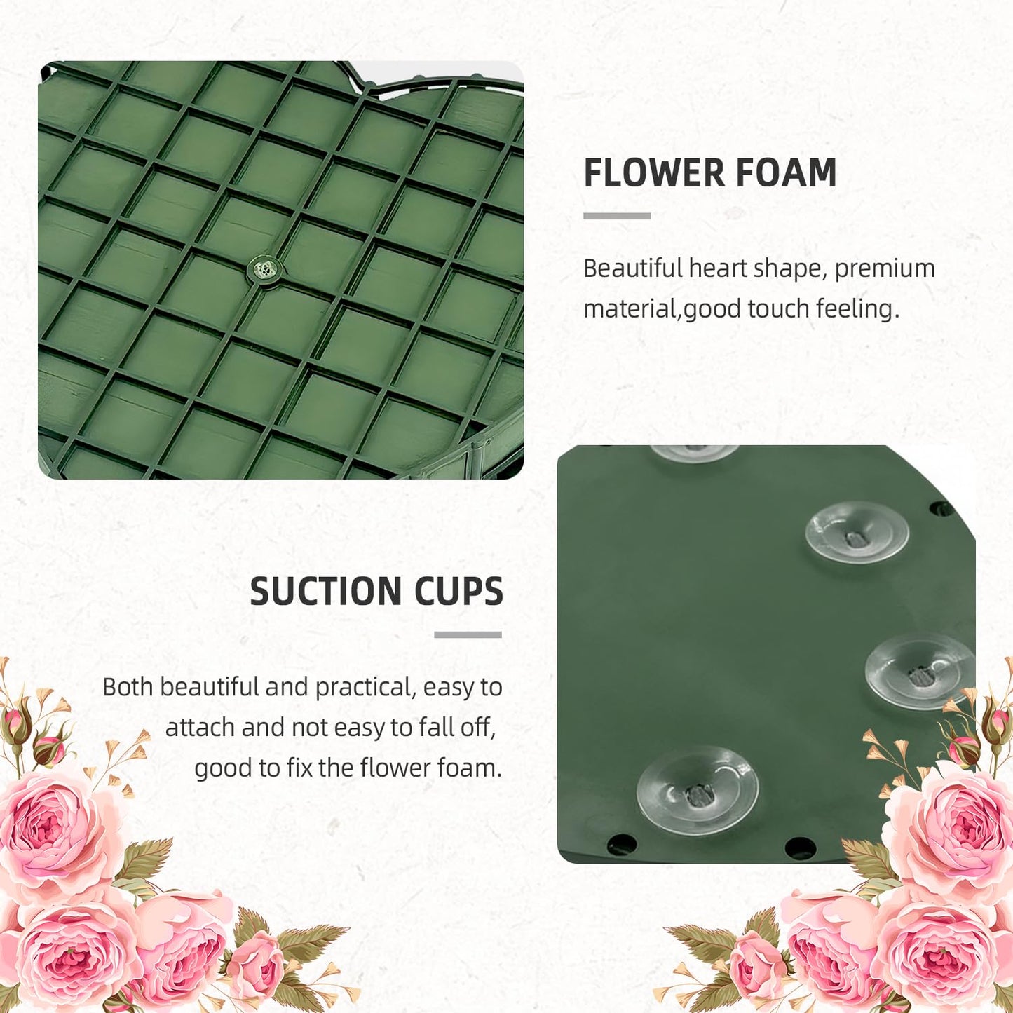 Floral Foam Cage with Suction Cup, Heart-Shaped Flower Arrangement Foam Holder for Wedding Car Decor, DIY Floristry Bouquet Fixation Base for Fresh/Silk Flowers (20x20cm)