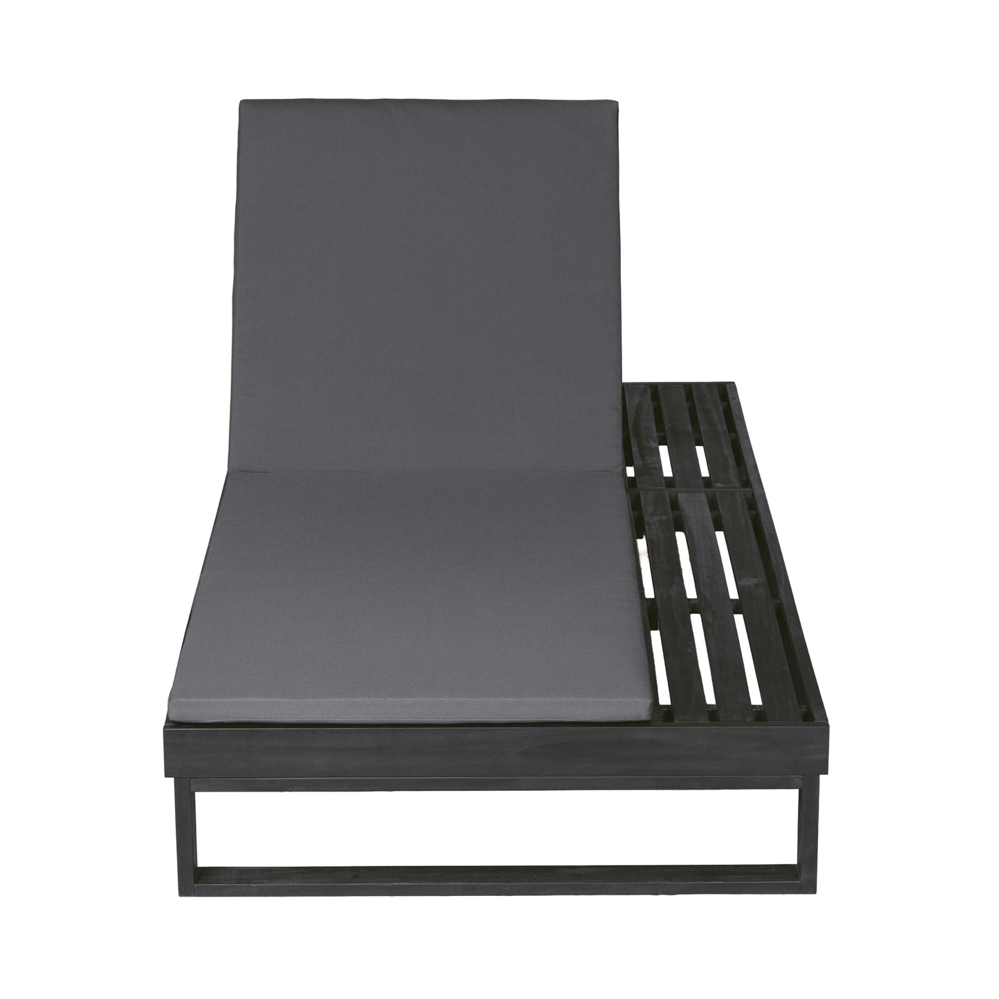 Merax Black Acacia Wood Chaise Lounge with 1.57-Inch Dark Gray 2-Fold Cushion Set, 4-Position Adjustable with Flat Side Surface, for Poolside