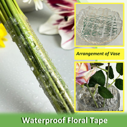 Floral Chicken Wire for Craft Kit, 4" x 396" Lightweight Chicken Wire for Floral Arrangement, Hexagonal Galvanized Chicken Wire Netting with Floral Tape, Plier, Tie, Gloves(Silver,4" x 396")